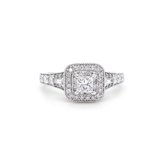 14KW 1.00CTW PRINCESS CUT DIAMOND HALO ENGAGEMENT RING I1-2/H-J 4.4G - Fine Jewelry in Bradenton Michael & Co. Jewelers