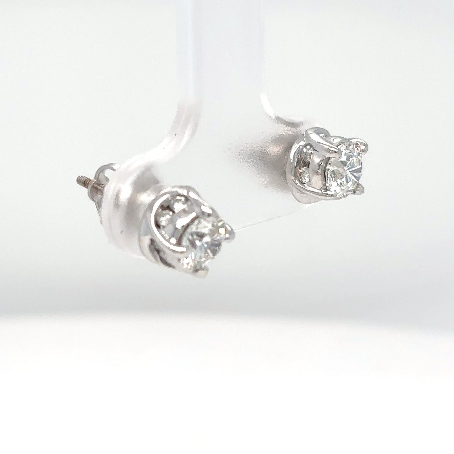 14KW 1.00CTW ROUND BRILLIANT HIDDEN HALO DIAMOND EARRINGS I1/H-I