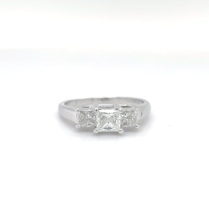 14KW 1.00CTW THREE PRINCESS CUT DIAMOND RING I1/I-J 4.2G