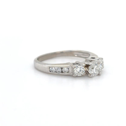 14KW 1.00CTW THREE ROUND DIAMOND ENGAGEMENT RING I1/H-I 3.2G