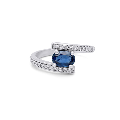 14KW 1.08CTW BLUE SAPPHIRE-DIAMOND BYPASS RING