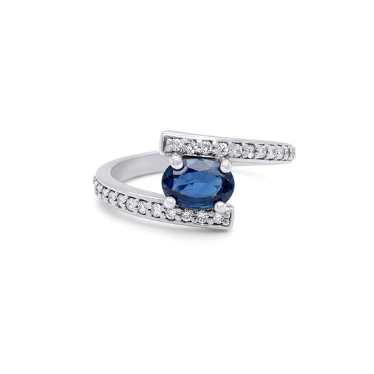 14KW 1.08CTW BLUE SAPPHIRE-DIAMOND BYPASS RING-Fine Jewelry in Bradenton &amp; Lakewood Ranch, Fl. | Michael &amp; Co. Jewelers