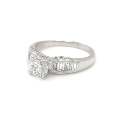 14KW 1.25CTW ROUND-BAGUETTE DIAMOND ENGAGEMENT RING