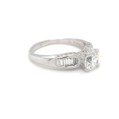 14KW 1.25CTW ROUND-BAGUETTE DIAMOND ENGAGEMENT RING