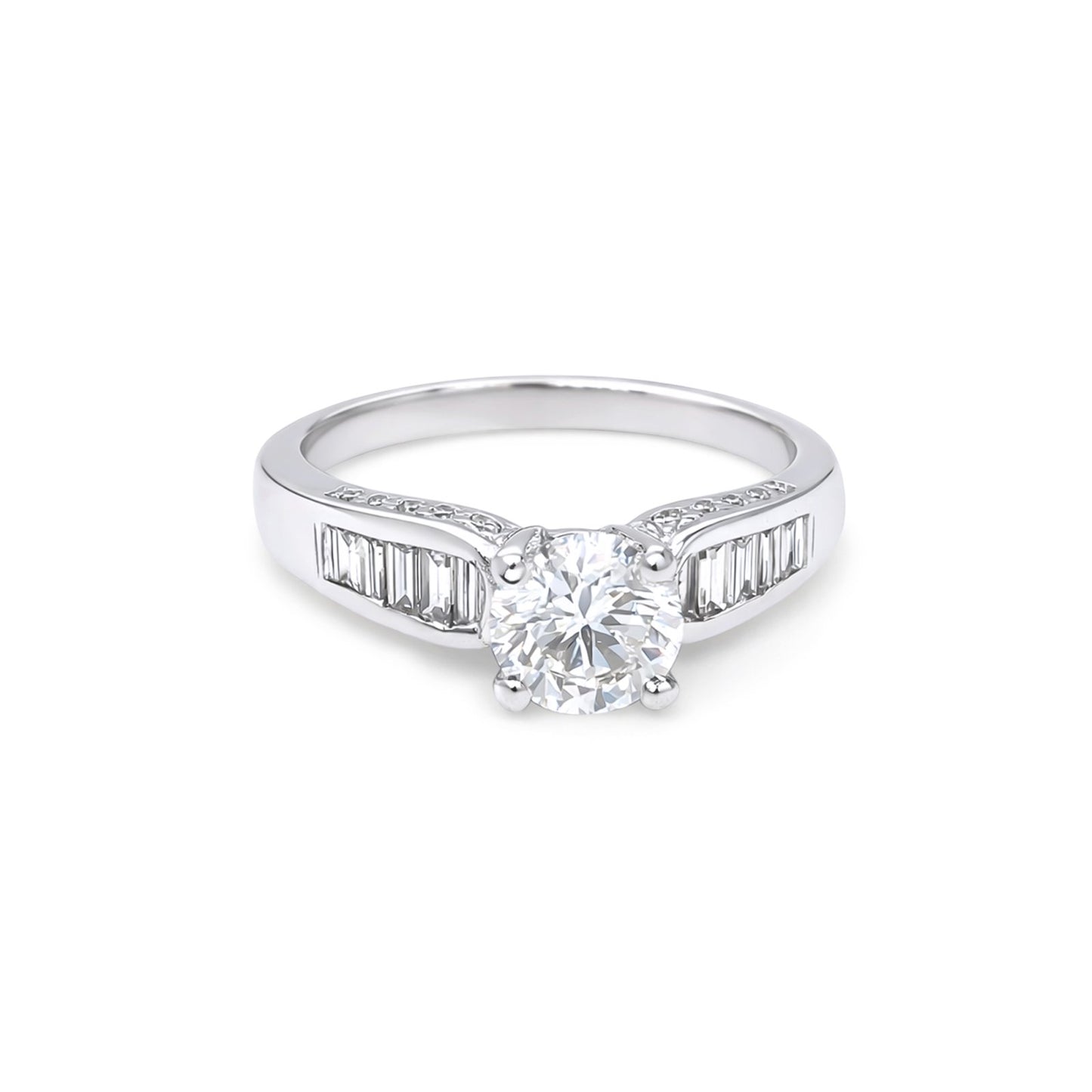 14KW 1.25CTW ROUND-BAGUETTE DIAMOND ENGAGEMENT RING