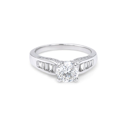 14KW 1.25CTW ROUND-BAGUETTE DIAMOND ENGAGEMENT RING