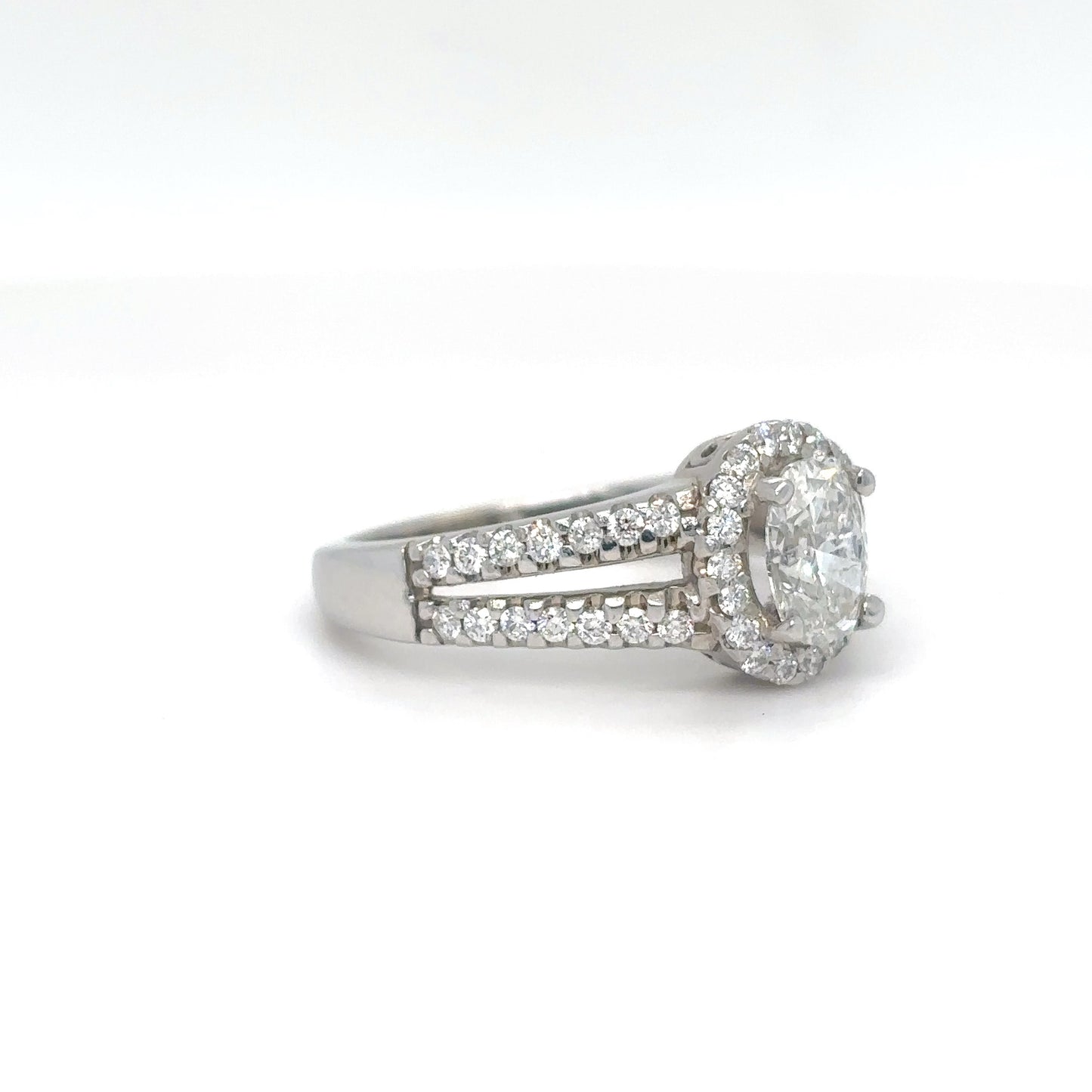 14KW 1.26CTW OVAL-ROUND DIAMOND HALO ENGAGEMENT RING SI2-VS2/G-I
