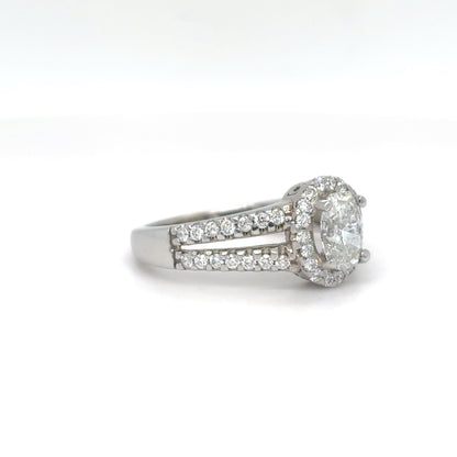 14KW 1.26CTW OVAL-ROUND DIAMOND HALO ENGAGEMENT RING SI2-VS2/G-I