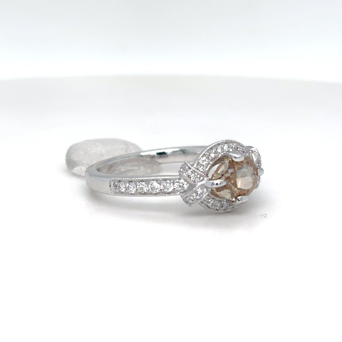 14KW 1.28CTW OVAL-ROUND BRILLIANT DIAMOND HALO RING SI2/FYB-VS2/F-G 3.5G