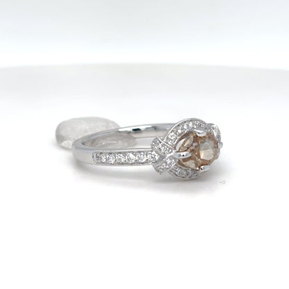 14KW 1.28CTW OVAL-ROUND BRILLIANT DIAMOND HALO RING SI2/FYB-VS2/F-G 3.5G
