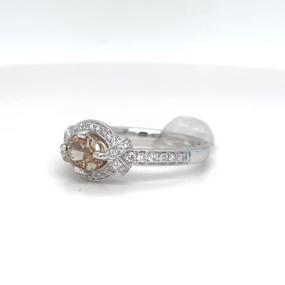 14KW 1.28CTW OVAL-ROUND BRILLIANT DIAMOND HALO RING SI2/FYB-VS2/F-G 3.5G