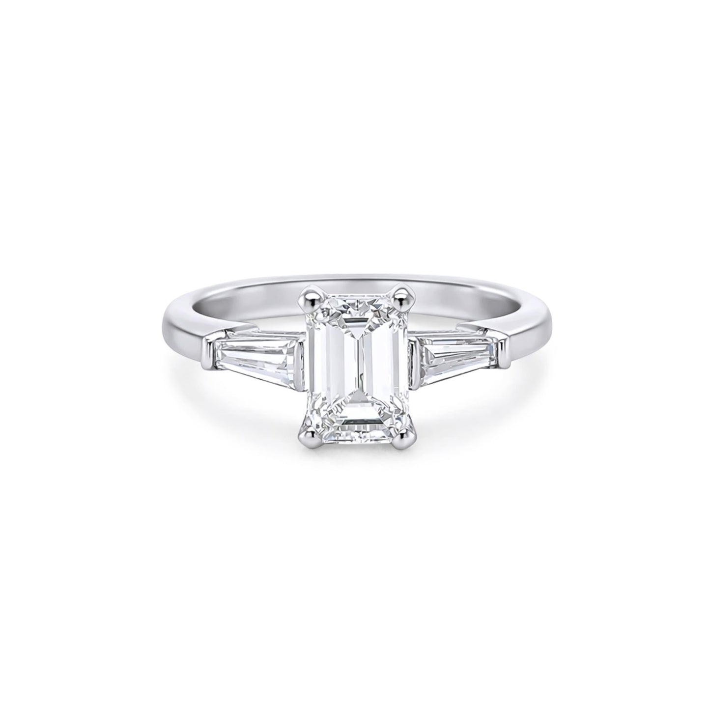 14KW 1.32CTW EMERALD-BAGUETTE THREE STONE RING