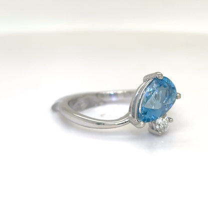14KW 1.33CTW AQUAMARINE-DIAMOND RING "AAA" VS2/F-G 2.9G