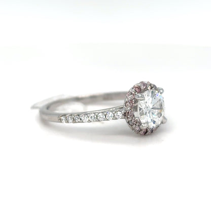 14KW 1.35CTW NATURAL PINK & WHITE DIAMOND HALO ENGAGEMENT RING SI1/E-SI/FLP 3.0G