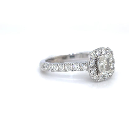 14KW 1.46CTW CUSHION MODIFIED BRILLIANT HALO ENGAGEMENT RING I1/I-SI1/G-H 4.3G