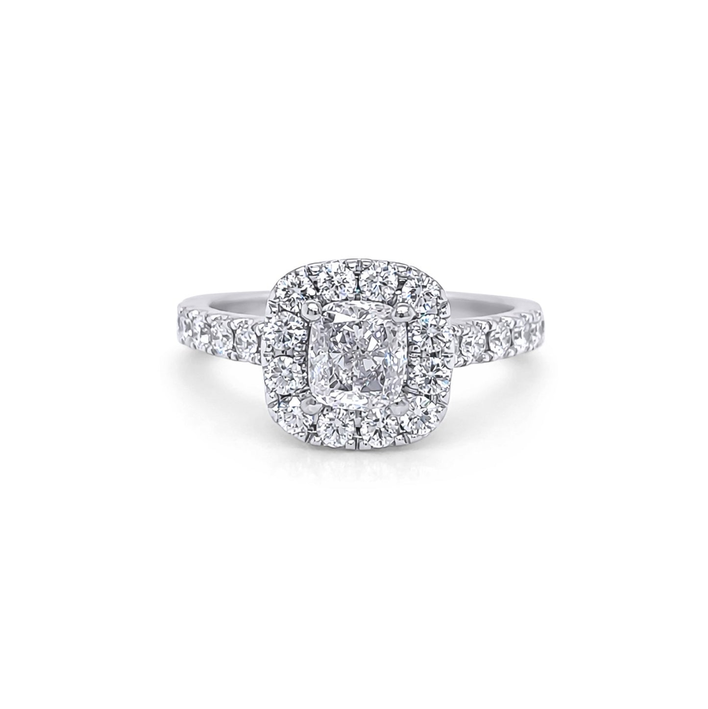 14KW 1.46CTW CUSHION MODIFIED BRILLIANT HALO ENGAGEMENT RING I1/I-SI1/G-H 4.3G