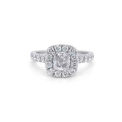 14KW 1.46CTW CUSHION MODIFIED BRILLIANT HALO ENGAGEMENT RING I1/I-SI1/G-H 4.3G