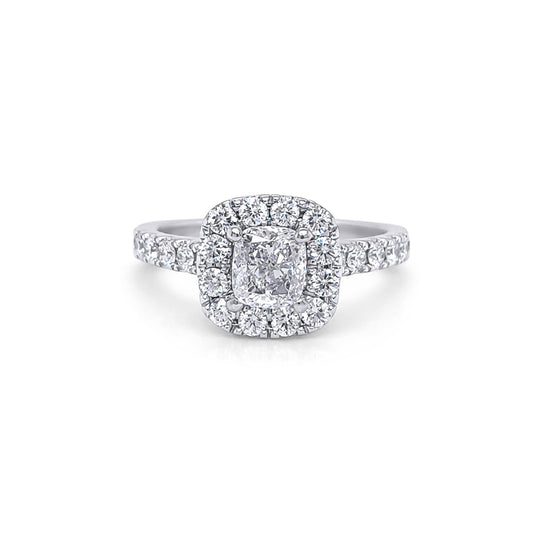 14KW 1.46CTW CUSHION MODIFIED BRILLIANT HALO ENGAGEMENT RING I1/I-SI1/G-H 4.3G-Fine Jewelry in Bradenton &amp; Lakewood Ranch, Fl. | Michael &amp; Co. Jewelers