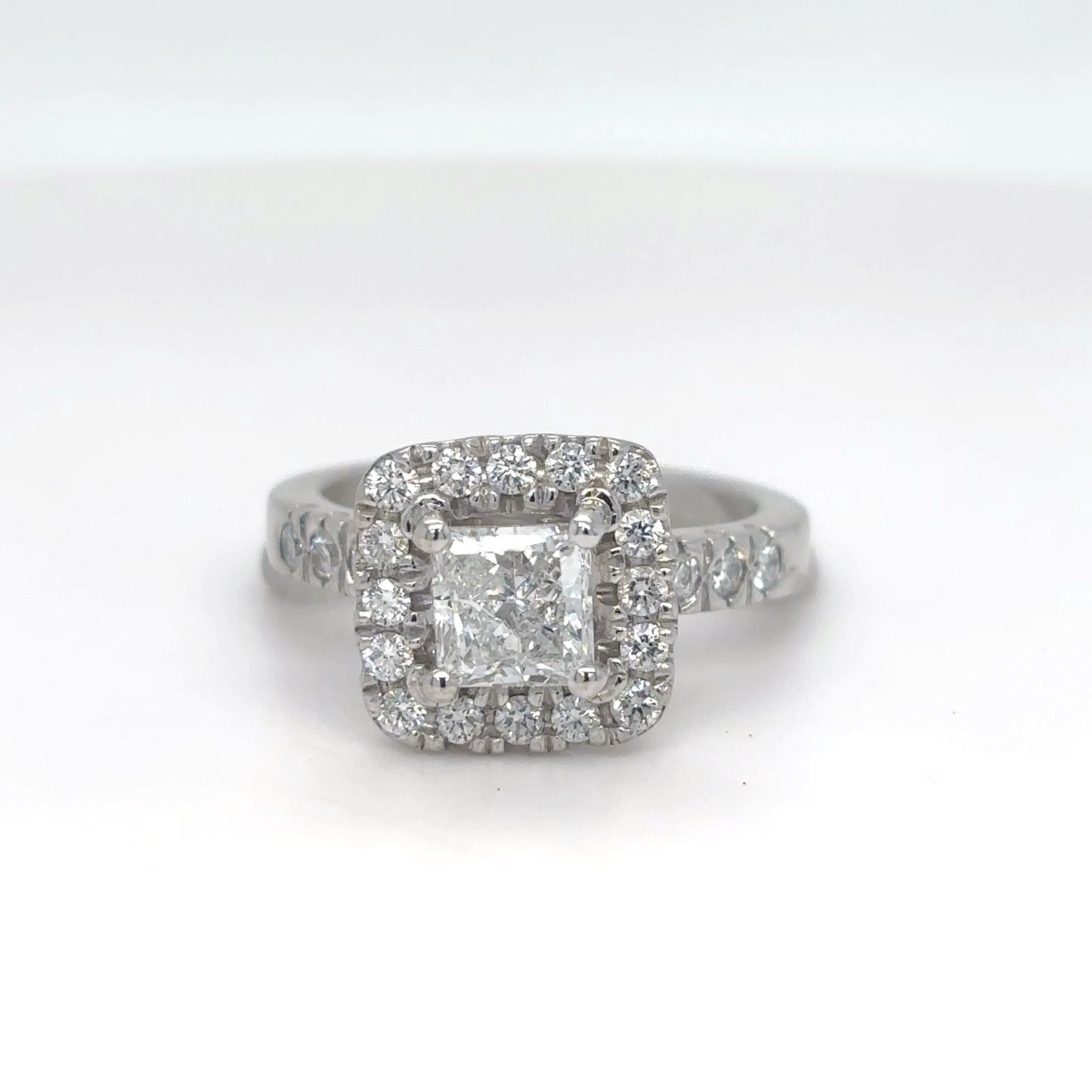 14KW 1.48 CTW PRINCESS CUT DIAMOND HALO RING