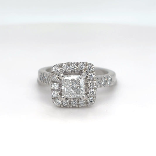 14KW 1.48 CTW PRINCESS CUT DIAMOND HALO RING