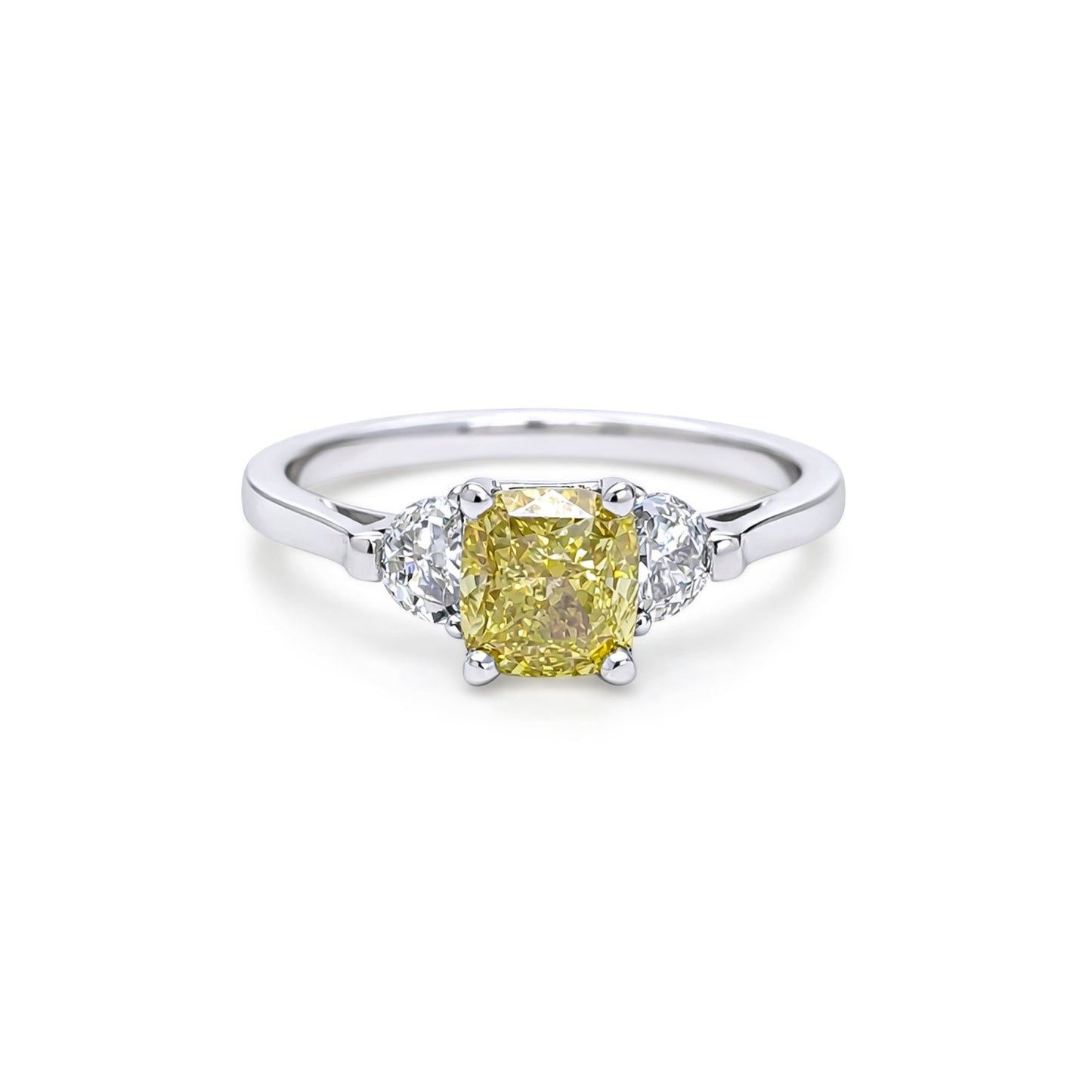 14KW 1.74CTW CUSHION-HALF-MOON DIAMOND ENGAGEMENT RING