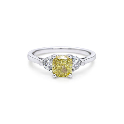 14KW 1.74CTW CUSHION-HALF-MOON DIAMOND ENGAGEMENT RING