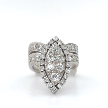 14KW 1.75CTW OLD EUROPEAN MARQUISE CLUSTER HALO DIAMOND BRIDAL SET VS2-SI1/G-H 9.3G
