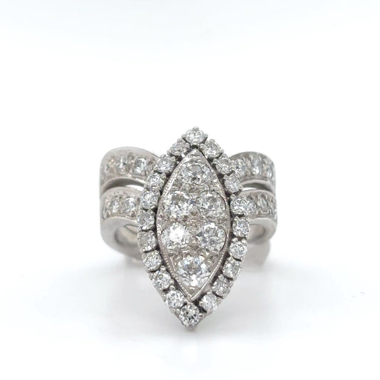 14KW 1.75CTW OLD EUROPEAN MARQUISE CLUSTER HALO DIAMOND BRIDAL SET VS2-SI1/G-H 9.3G-Fine Jewelry in Bradenton &amp; Lakewood Ranch, Fl. | Michael &amp; Co. Jewelers