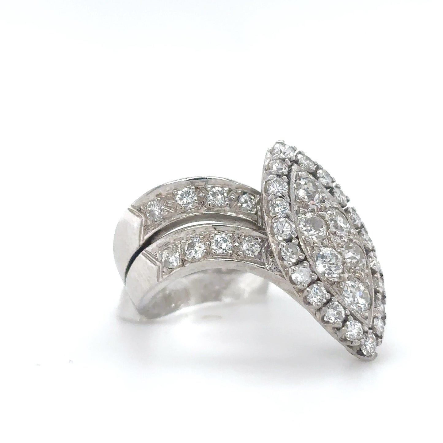 14KW 1.75CTW OLD EUROPEAN MARQUISE CLUSTER HALO DIAMOND BRIDAL SET VS2-SI1/G-H 9.3G
