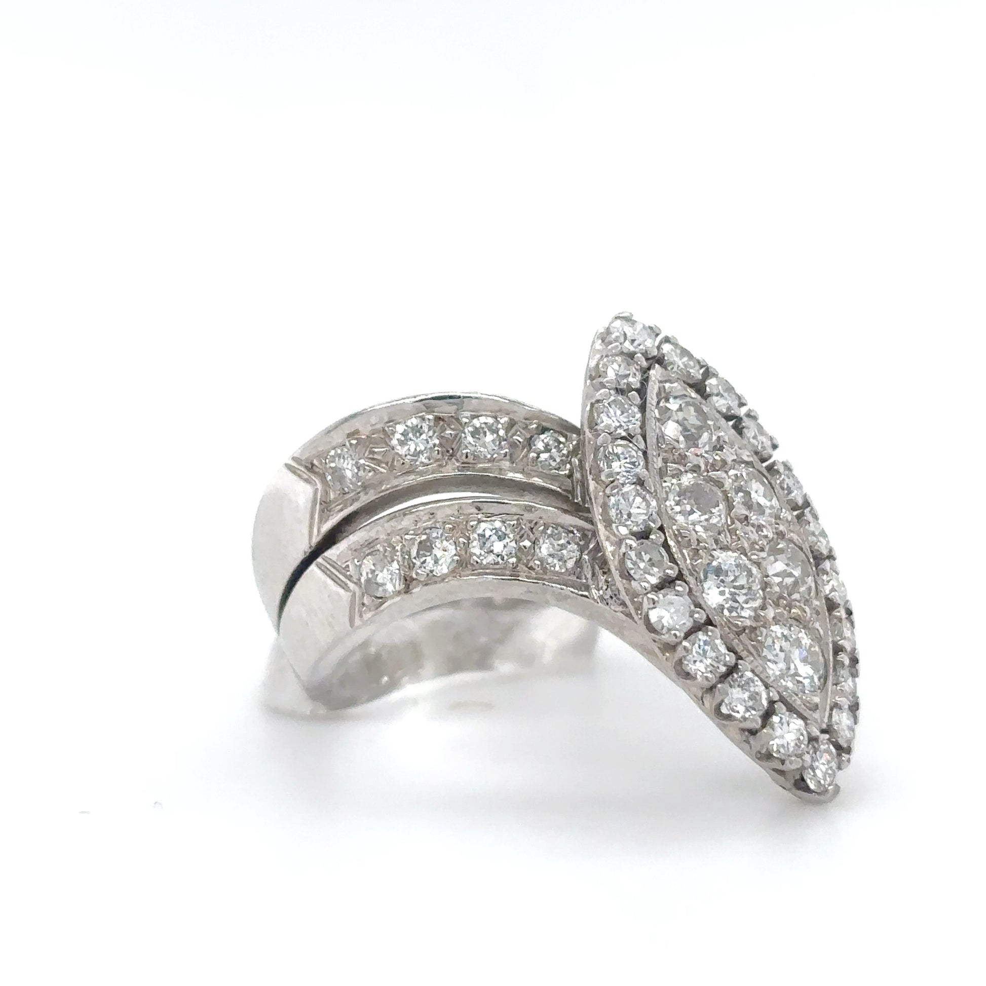 14KW 1.75CTW OLD EUROPEAN MARQUISE CLUSTER HALO DIAMOND BRIDAL SET VS2-SI1/G-H 9.3G