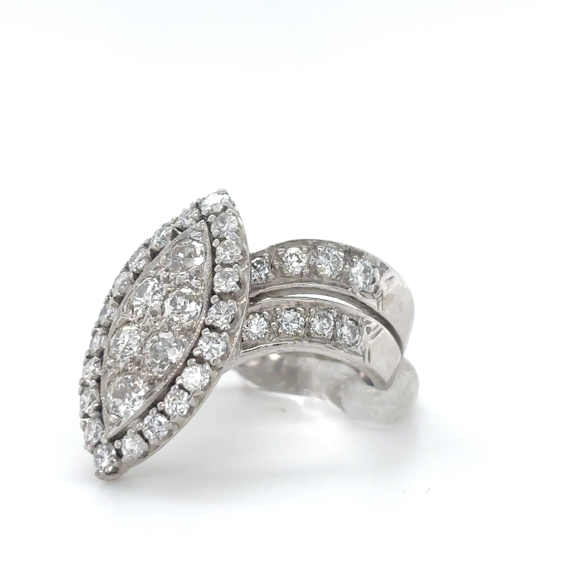 14KW 1.75CTW OLD EUROPEAN MARQUISE CLUSTER HALO DIAMOND BRIDAL SET VS2-SI1/G-H 9.3G