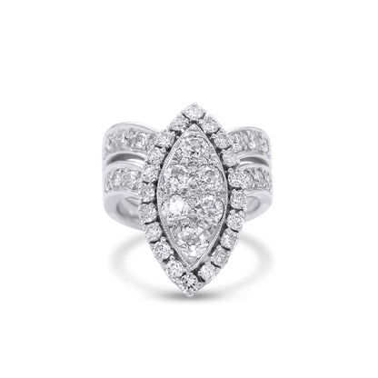 14KW 1.75CTW OLD EUROPEAN MARQUISE CLUSTER HALO DIAMOND BRIDAL SET VS2-SI1/G-H 9.3G