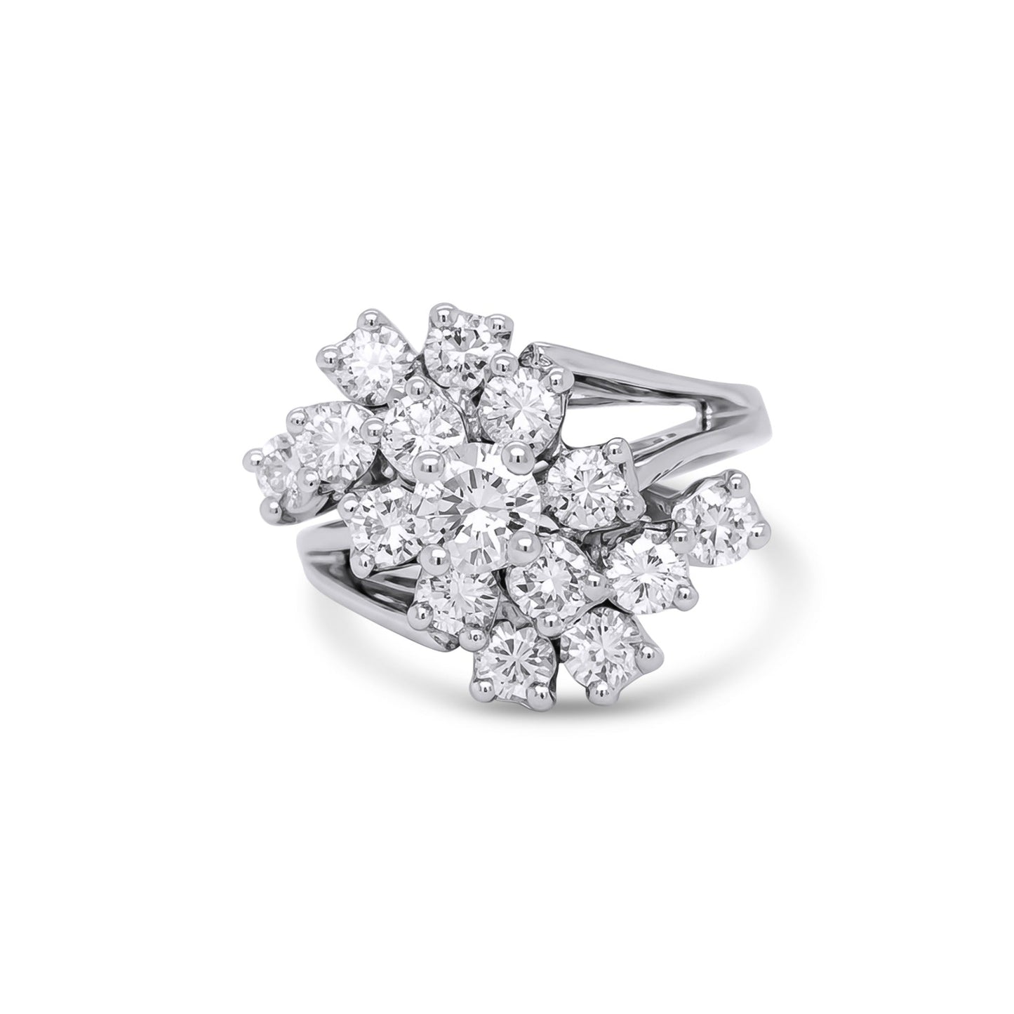 14KW 1.80CTW DIAMOND WATERFALL CLUSTER RING SI1/G 7.1G