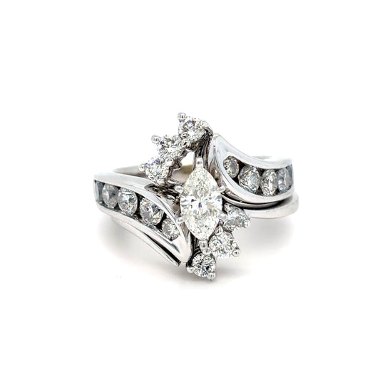 14KW 2PC. 1.95CTW MARQUISE-ROUND DIAMOND BRIDAL SET SI2-I1/H-I 10.5G-Fine Jewelry in Bradenton &amp; Lakewood Ranch, Fl. | Michael &amp; Co. Jewelers