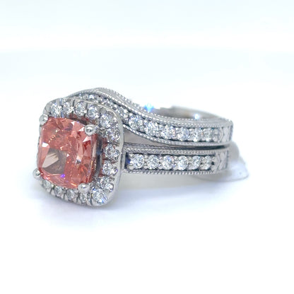 14KW 2PC 2.80CT FANCY VIVID PINK LAB GROWN-0.66CTW NATURAL DIAMOND BRIDAL SET VS1
