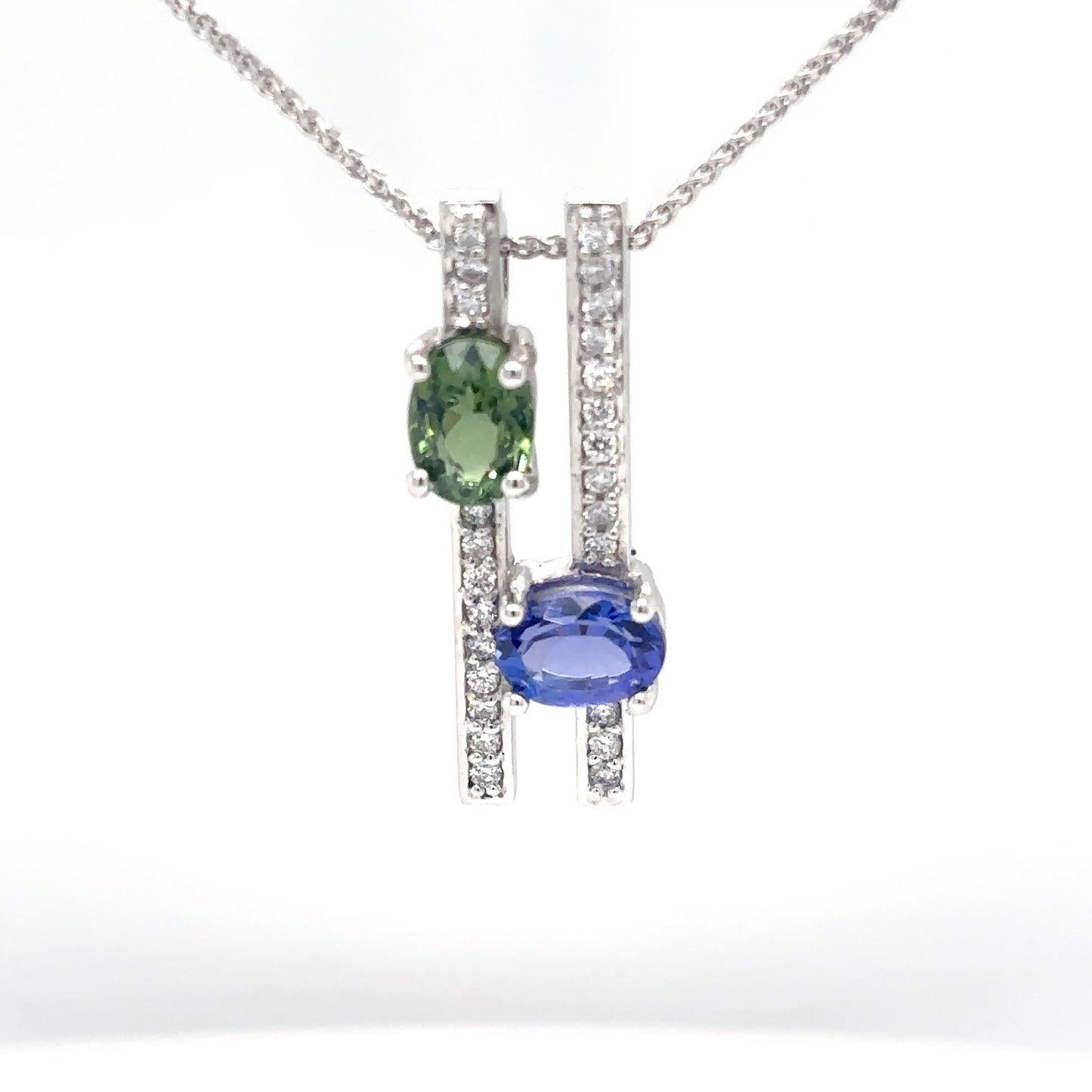 14KW 1.97CTW GREEN TOURMALINE-TANAZITE-DIAMOND PENDANT "AAA" 4.2G