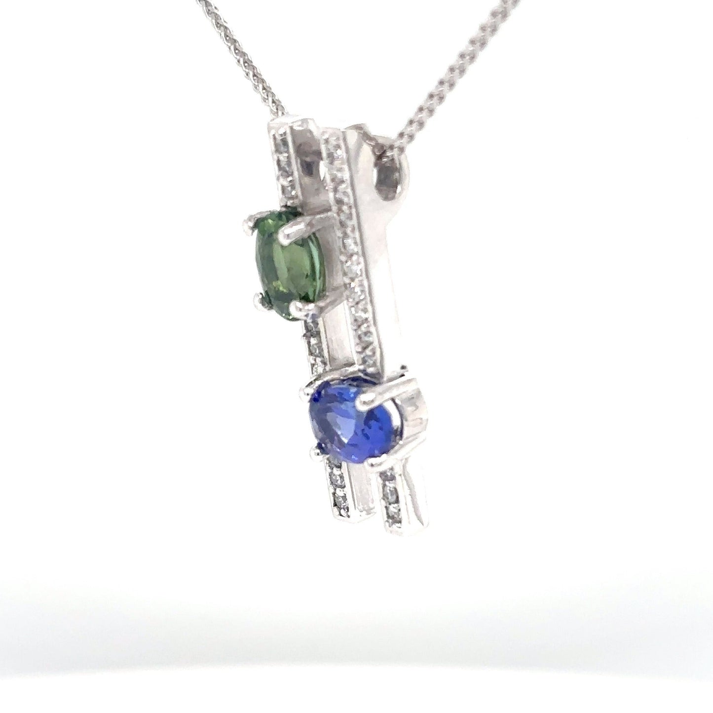 14KW 1.97CTW GREEN TOURMALINE-TANAZITE-DIAMOND PENDANT "AAA" 4.2G