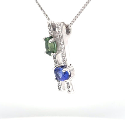 14KW 1.97CTW GREEN TOURMALINE-TANAZITE-DIAMOND PENDANT "AAA" 4.2G