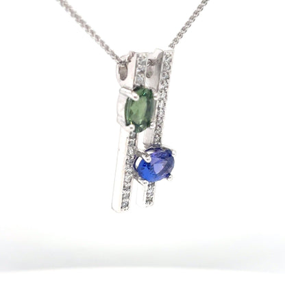 14KW 1.97CTW GREEN TOURMALINE-TANAZITE-DIAMOND PENDANT "AAA" 4.2G