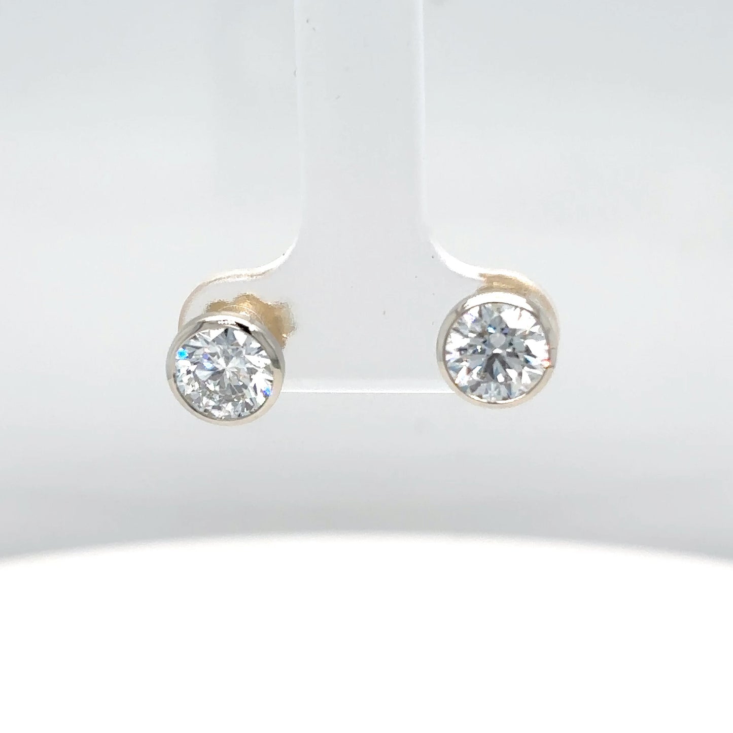 14KW 2.08CTW ROUND BRILLIANT LAB GROWN DIAMOND BEZEL SOLTAIRE EARRINGS IF/D