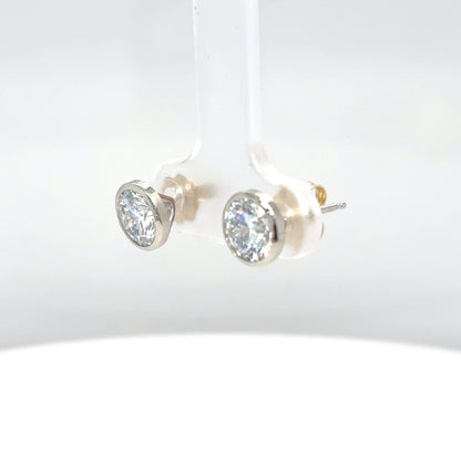14KW 2.08CTW ROUND BRILLIANT LAB GROWN DIAMOND BEZEL SOLTAIRE EARRINGS IF/D