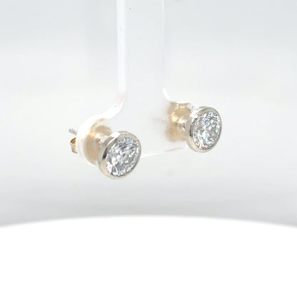14KW 2.08CTW ROUND BRILLIANT LAB GROWN DIAMOND BEZEL SOLTAIRE EARRINGS IF/D