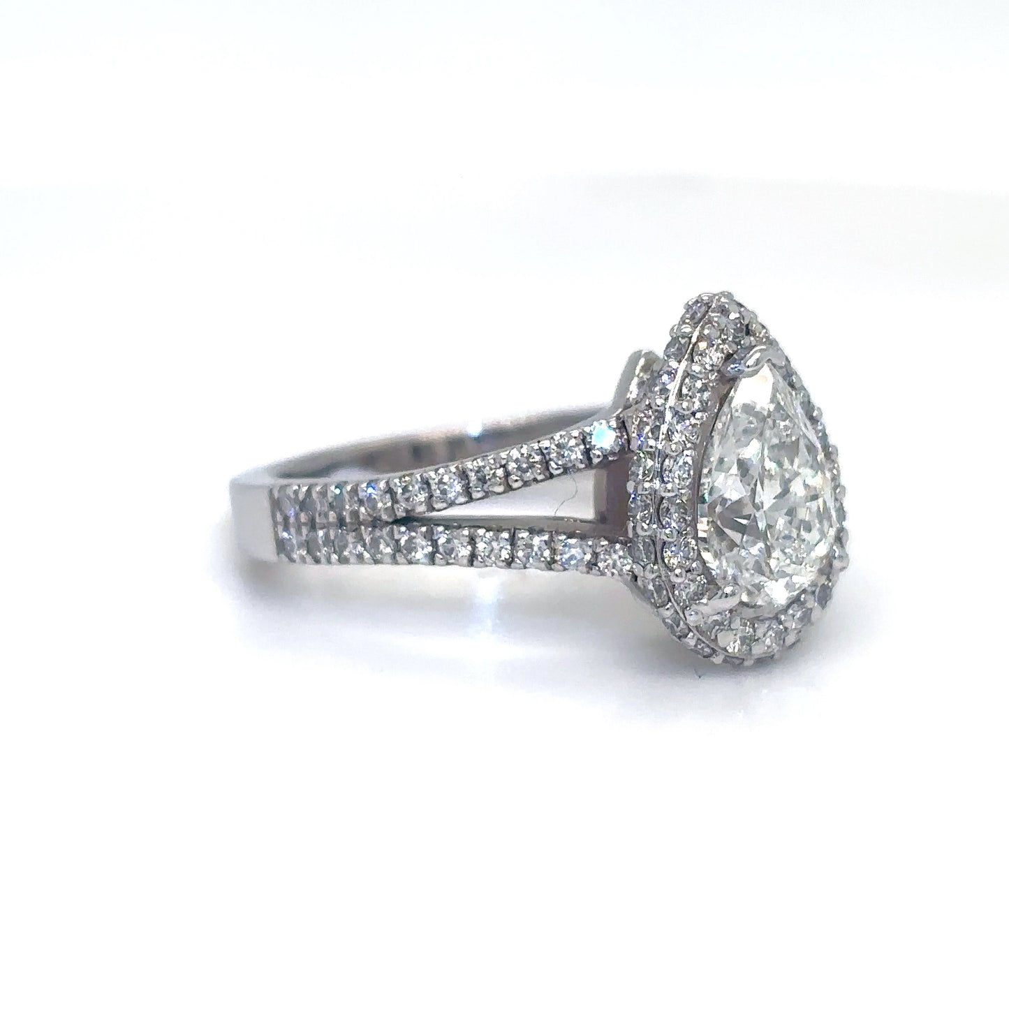 14KW 2.28CTW PEAR BRILLIANT DIAMOND HALO RING SI1/F 5.7G