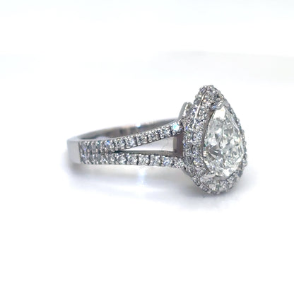 14KW 2.28CTW PEAR BRILLIANT DIAMOND HALO RING SI1/F 5.7G