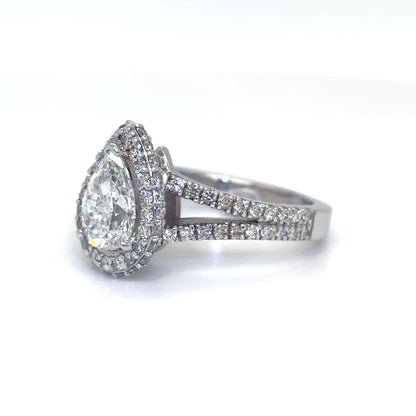 14KW 2.28CTW PEAR BRILLIANT DIAMOND HALO RING SI1/F 5.7G