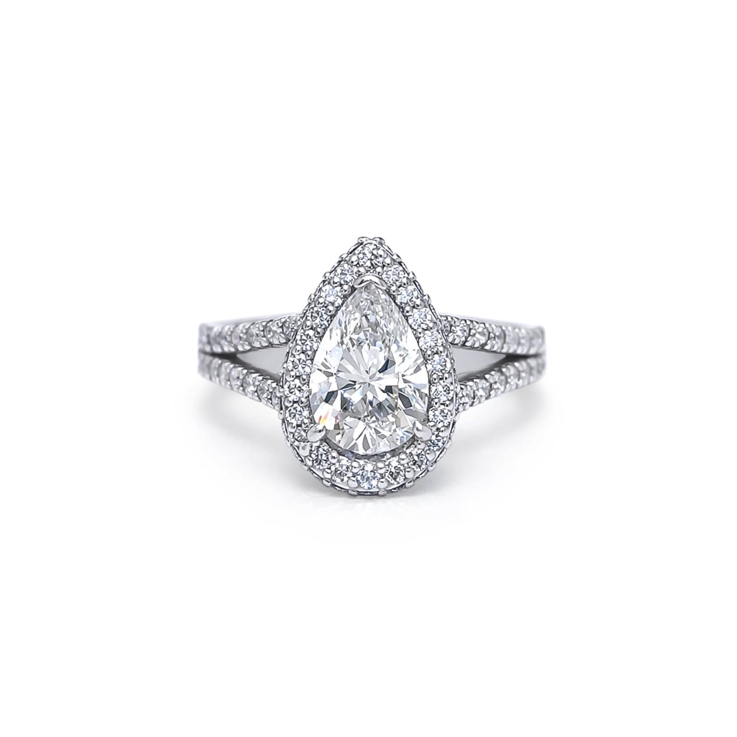 14KW 2.28CTW PEAR BRILLIANT DIAMOND HALO RING SI1/F 5.7G