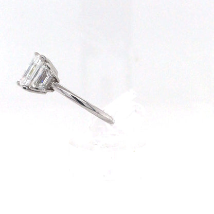 14KW 3.17CTW EMERALD CUT-TRAPEZE DIAMOND ENGAGEMENT RING
