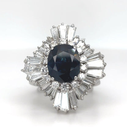 14KW 6.50CTW BLUE SAPPHIRE-BG/RBD DIAMOND BALLERINA RING "AA" VS-F/G 8.4G