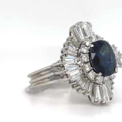 14KW 6.50CTW BLUE SAPPHIRE-BG/RBD DIAMOND BALLERINA RING "AA" VS-F/G 8.4G