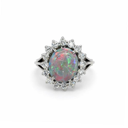 14KW 3.65CTW OPAL-DIAMOND HALO RING "TOP GEM QUALITY" VS/F-G 5.7G